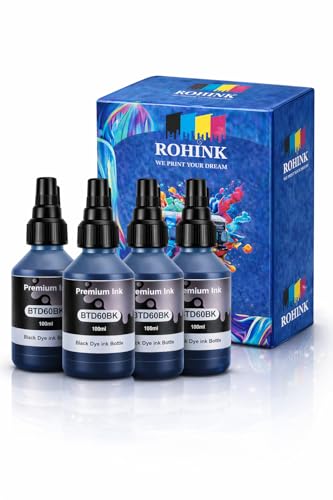 Image of ROHINK Premium Dye Ink Bottles for Brother Printers, T220, T300, T310, T420, T500, T520, T820, T920, T510, T910, T710, T4500W, T800W, T710W - Printer (100ml*4 Black)