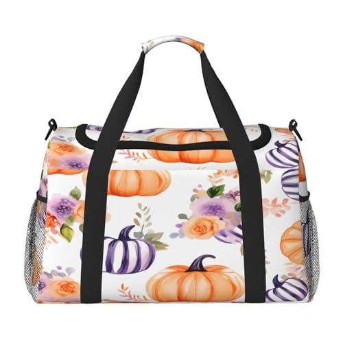Duffle Bag Purple Flower Pumpkins Travel Duffel Bags for Men Women with Adjustable Strap Carry on Gym Bag Overnight Weekender Bag