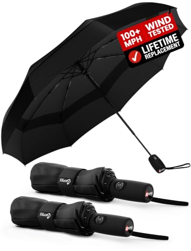 Image of Repel Windproof Travel Umbrella - Compact & Withstands Winds up to 100MPH, Strongest Premium Auto Folding Umbrella for Rain and Sun - Durable, Light & Portable for Women & Men, Fits Backpack & Cars