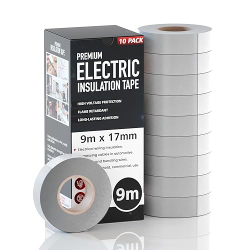 DC VOLTAGE White Electrical Tape, 17MM Width x 9M Long, Strong Self-Adhesive PVC Insulation Tape for Insulating, Repairing and Protecting Electrical Wires, 10 Roll