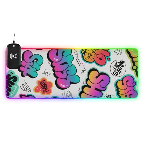 Tapis de souris et de clavier graffiti coloré pour setup gaming