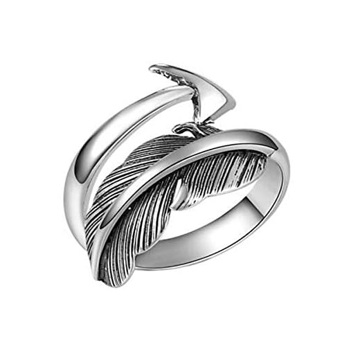 FQDQH parring, S925 silver öppen ring, vintage silver män och kvinnor lyckoring, amorpil formad öppen ringfjäder liten svansring, alla hjärtans present till pojkvän, flickvän (färg: silver)