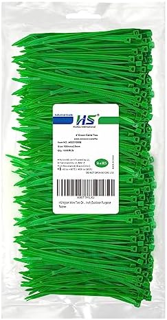 HS Nylon Wire Ties Green Zip Ties 1000 Pieces 18 Lbs Plastic Cable Ties 4 Inch,Outdoor Purpose