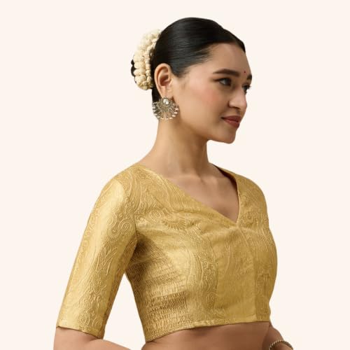 Image of Studio Shringaar Women's Brocade Side Stretch (Smocked) Readymade Saree Blouse
