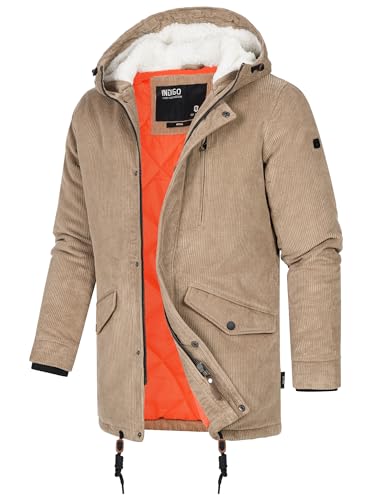 Indicode Herren Dudley Winterjacke aus Baumwolle (Cord) mit Kapuze | Winterparka Parka Greige, S