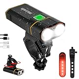 WANFIRE Bike Light USB Rechargeable 2000 LM Aluminum Alloy Led Bicycle Headlight Front Rear Lights Set 5200mAh Battery 9 Modes Easy to Install Waterproof Bike Lamp for Night Riding Road…