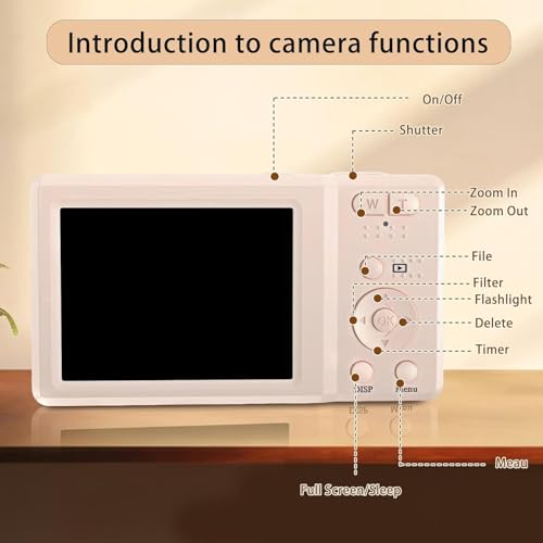 Image of 4K Digital Camera for Photography, 56MP Point and Shoot Camera with Autofocus, 20X Zoom, Anti-Shake, Video Camera for Adults, Teens, and Beginners (Pink).