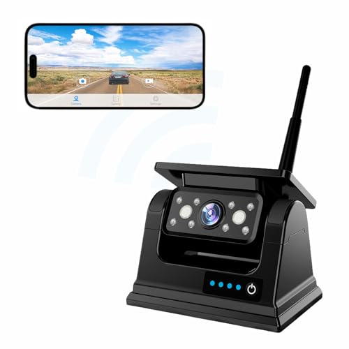 Image of 1080P Magnetic Solar Wireless Backup Camera, 9600mAh Rechargeable Battery Powered Reversing Camera, App Control WiFi Backup Camera, Easy to Install with no Drills, for RV, Trailer, Truck