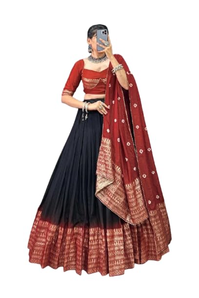 SarathybizWoman's perfectly Navratri Collection Tussar Silk Lehenga Choli Patola Print with Foil Work