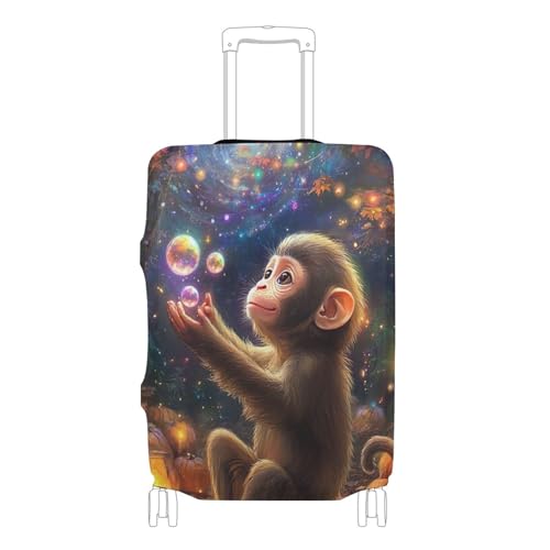 Joisal Monkey with Bubbles Orange Luggage Protector Cute Suitcase Covers Washable Travel Accessories for Women Suit Case, L, Fits 26-28 Inch Case