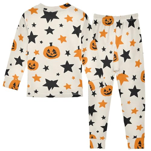 Pajama Sets Long Sleeve Halloween Stars and Pumpkins Soft Comfy Sleepwear 2 Piece PJS 3-8T3