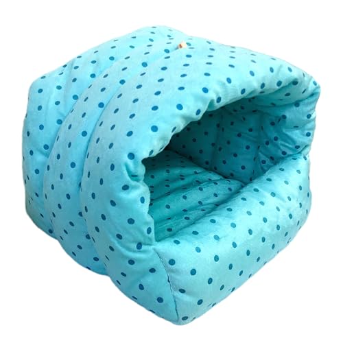 Image of WOWOWMEOW Guinea Pigs Bed,Hamster Bed,Small Animals Warm Hanging Cage Cave Bed (M, Dot- Blue)