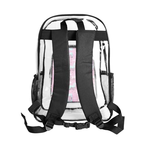 Mochila transparente escolar Many Unicorns de PVC rosa con bolsillos 3