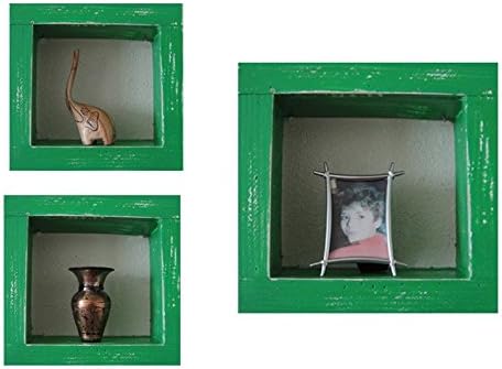 Square Wood/Wooden Shadow Box Display - 9" x 9" - Green - Decorative Reclaimed Distressed Vintage Appeal
