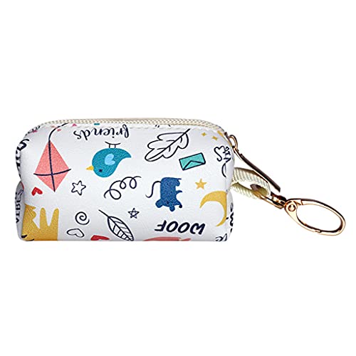 Kcjhagbd Poop Bags Dispenser Bag Leash Attached Organizer For Dogs Cute Print Dog Waste Bags Holder Easy To Use Pink/White Dog Poop Bag Holder Leash Attachment Cute Fabric