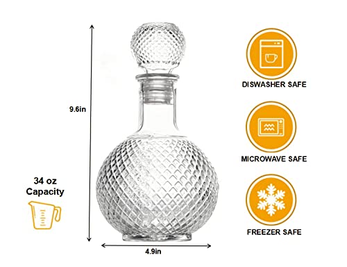 Liquor Bottle Decanter, Lead-Free Crystal Decanter, 34 OZ Whiskey Decanter with Airtight Glass Stoppern, Whiskey Vodka Bourbon Alcohol Decanter for Home, Bar, Gift, Party Decor