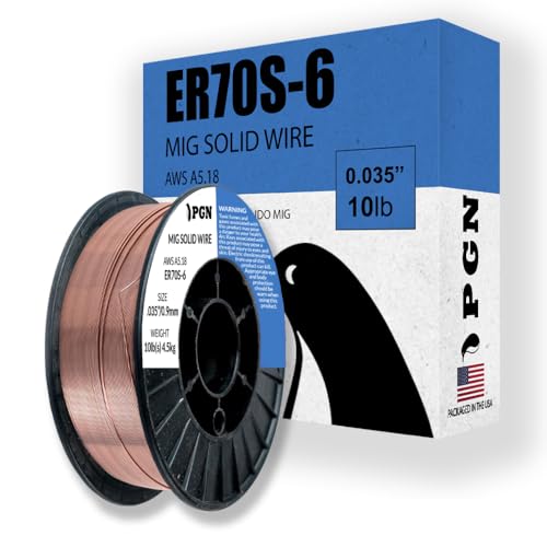 Image of PGN Solid MIG Welding Wire - ER70S-6 .035 Inch - 10 Pound Spool - Mild Steel MIG Wire with Low Splatter and High Levels of Deoxidizers - For All Position Gas Welding