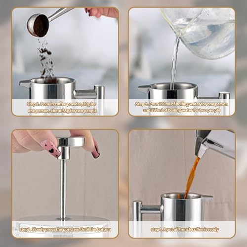 Eidoct 350ml Stainless Steel Double Wall Heat Resistant Coffee Press - Insulated French Press with 3-Level Filtration for Home and Office Use - Image 6