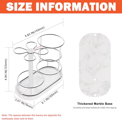 Image of Toothbrush Holder Stand for Bathroom, Metal Toothbrush Organizer with Marble Base, Toothbrush Storage Collection for Family, Suitable for Home Hotel Countertop Vanity (Medium, Chrome Finish)
