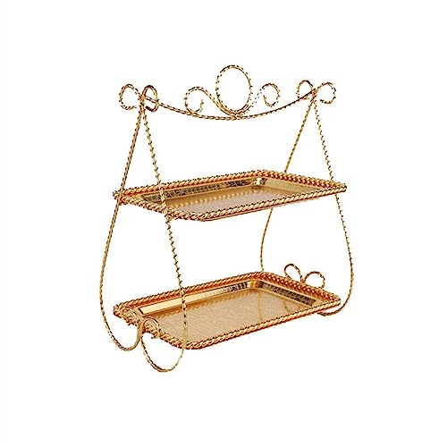 Soporte Tarta Mesa de postre, estante for Tartas, bandeja de fruta for aperitivos de doble capa, estante de exhibición for pastelería, estante for magdalenas europeo de alta gama Cake Stand(Gold)