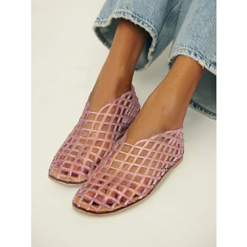 Image of Jelly Mesh Ballet Flats for Women Fishnet PVC Clear Hollow Jellies Sandals Comfortable Beach Ballerina Flats Shoes