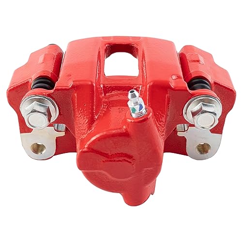 Image of TRQ Rear Left Brake Caliper w /Bracket Performance Red Drivers Side