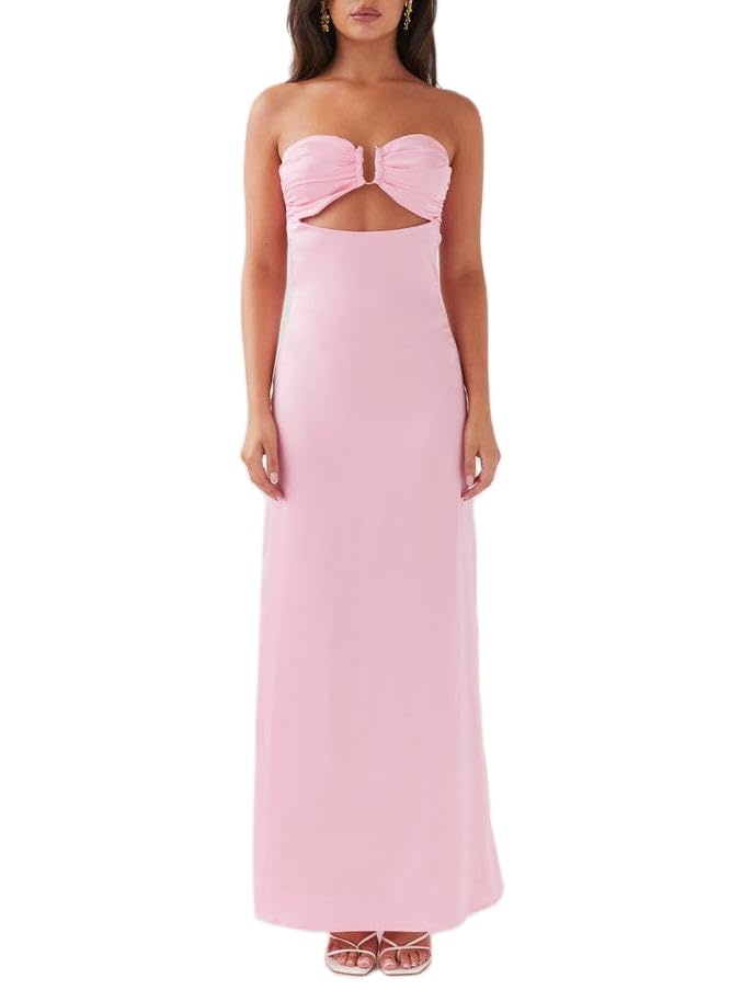 Image of Women Y2k Strapless Maxi Dress Floral Print Tube Long Dress Boho Beach Sundress Going Out Streetwear