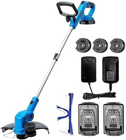 WISETOOL Weed Wacker Battery Powered,Cordless String Trimmer & Edger,12 Inch Weed Eater with 3 Spools, Edger Lawn Tool with 90 Degree Adjustable Head,20V 2.0Ah Battery 2 Pack and Fast Charger Included