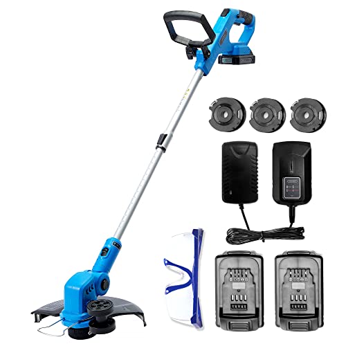 Wisetool Weed Wacker Battery Powered,Cordless String Trimmer & Edger,12 Inch Weed Eater With 3 Spools, Edger Lawn Tool With 90 Degree Adjustable Head,20V 2.0Ah Battery 2 Pack And Fast Charger Included #TOP30