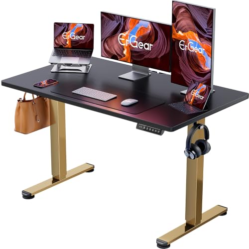 Image of ErGear Height Adjustable Electric Standing Desk, 48 x 24 Inches Sit Stand up Desk, Memory Computer Home Office Desk, Black+Gold
