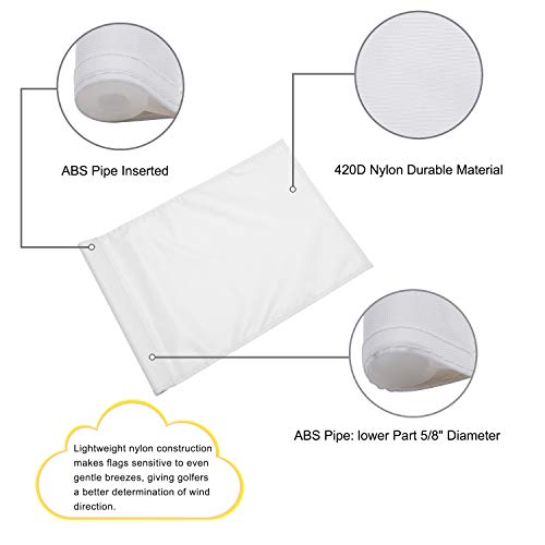 Kingtop Standard Golf Flag With Tube Inserted, Practice Putting Green, Golf Course, Driving Range, Premium 420D Nylon Golf Pin Flags, Pga Regulation 14" H By 20" L, Blank White 3-Pack #TOP2