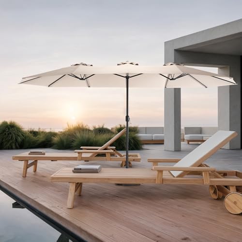 Paraguas rectangular de doble cara grande con manivela para sombrilla exterior caqui 2