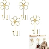 RiseDirectly 4 Pcs Heavy Duty Decorative Wall Hooks, Creative Flower Shaped Wall Mounted Hook, Vintage Brass Style Iron Hooks for Coats, Scarves, Purses, Aesthetic Room Decor & Storage Organizer