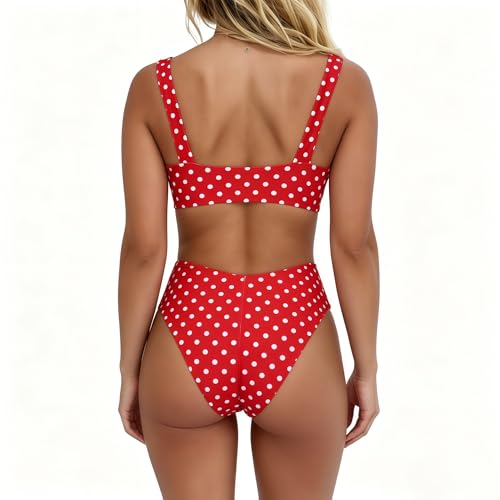Image of geluboao Bikini Set for Women Solid V Neck Knot Front Push Up High Leg Thong Two Piece Swimsuit