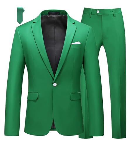 MOGU Suits for Men, 2-Piece Tuxedo Set with 1-Button Jacket, Pants for Formal Events, Blazer 36/Pants 32 (36, Apple Green)