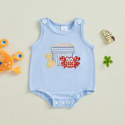 Baby Boy Crawfish Fishing Outfit Sleeveless Bubble Romper Fish/Lobster Overalls Bodysuit Beach Summer Clothes2