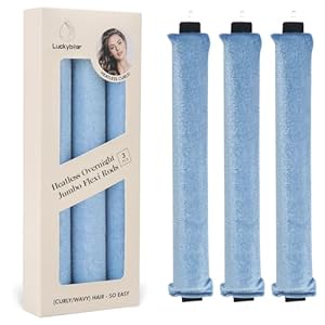 Overnight Blowout Rods Jumbo Heatless Hair Curler, Heatless Curls Satin Jumbo Flexi Rods to Sleep in,Soft Heatless Rod for All Hair Types,No Heat Overnight Sleeping Curls Styling Tools 3pcs Blue