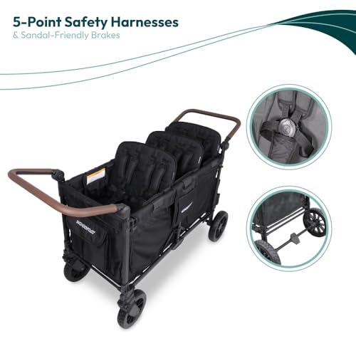 Image of WonderFold W6 Luxe Pro Stroller Wagon, Aluminum Frame, 6 Seater, Black