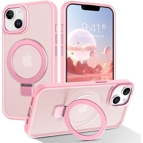 DUEDUE for iPhone 14 Case Magnetic, iPhone 13 Case with Ring Stand[Compatible with Magsafe], Full Body Protective Cover Slim Shockproof Kickstand Phone Case for Apple iPhone 14/13 6.1", Pink Cover
