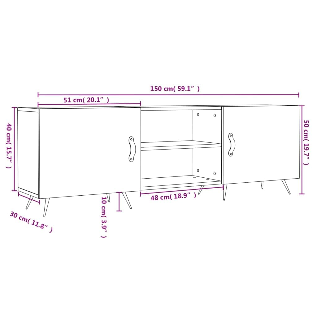 vidaXL Mobile Porta TV Rovere Sonoma 150x30x50 cm in Legno Multistrato, mobiletto, mobiletto HiFi, Mobile per dispositivi multimediali, Supporto TV