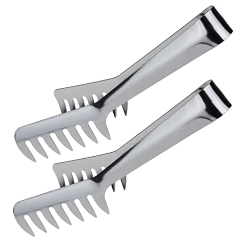 BESTonZON 2pcs Stainless Steel Spaghetti Cooking Tongs Pasta Food Clip Teeth 0.8mm Thickness Kitchen Noodle Tong for Cooking and Serving