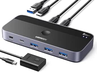 UGREEN USB C 3.0 Switch Sharing 2 PCs to 4 USB Devices, USB Switch for 2 Computers Sharing Keyboard, Mouse, Webcam, Printer, with 2 Pack Cable
