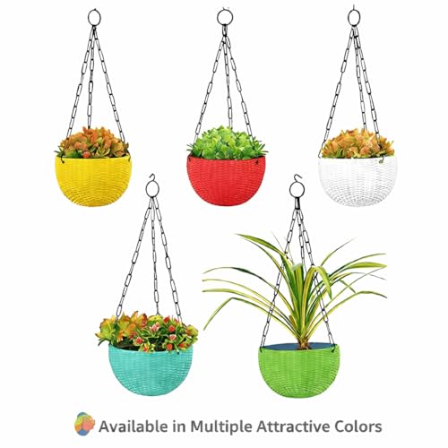 Image of Plastic Plant Pot With Hanging Chain, Multicolour, Pot Diameter -7.1 Inch, Pot Height -4.8 Inch, Pot Thickness -3 mm, Chain Length-13 inch approx., 5 Pieces
