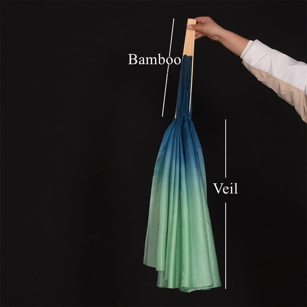 2PCS 100% Real Silk Dancer Performance Props Flowy Hand Dye Foldable Dance Fan Green