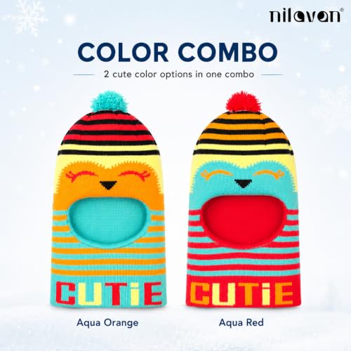 Image of Nilavan Unisex Woolen Monkey Caps for Babies (Pack of 2) | Soft Knitted Balaclava Winter Caps with Ear & Neck Coverage | Cute Face Muffler Cap for Newborn, Infants & Toddlers