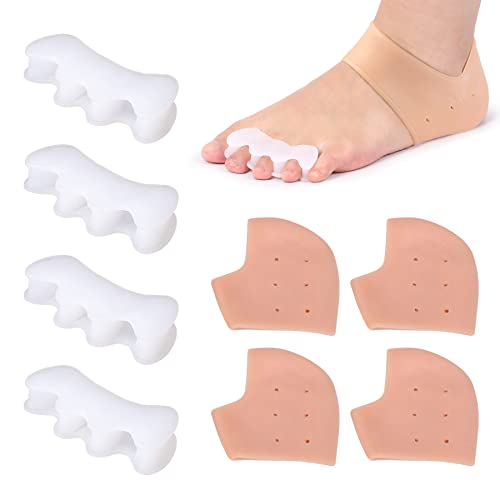 TUUTHWT 4 PC Silicone Heel Protectors, 4 PC Toe Separators for Bunion Corrector Big Toe Straighteners for Bunions, Plantar Fasciitis, Cracked Foot, Cushion Support for Foot/Heel Pain Relief