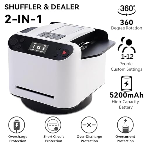 Image of Hop N Play 2-in-1 Automatic Card Shuffler Machine and Dealer, 360 Rotating 2 Decks Card Dealer, Playing Card Table Accessories for Poker Table, Blackjack and More