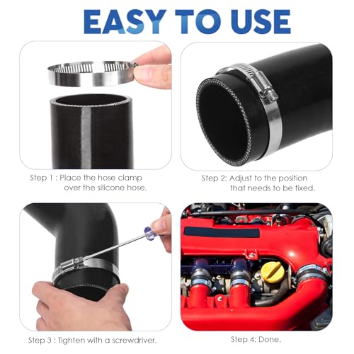 Glarks 4inch (102mm) ID Straight Coupler Silicone Hose 4inch(100mm) Length 4-Ply Reinforced High Performance with 2Pcs 105-127MM tainless Steel T-Bolt Clamp for Turbo, Intercooler and Intake