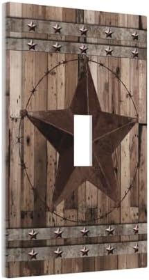 Western Country Texas Star Retro Rustic Style Wood 1-Gang Decorative Single Toggle Wall Plate Device Decorator Outlet Light Switch Cover Vintage Cabin Barn Garage Electrical Face Switchplate Cover - 1