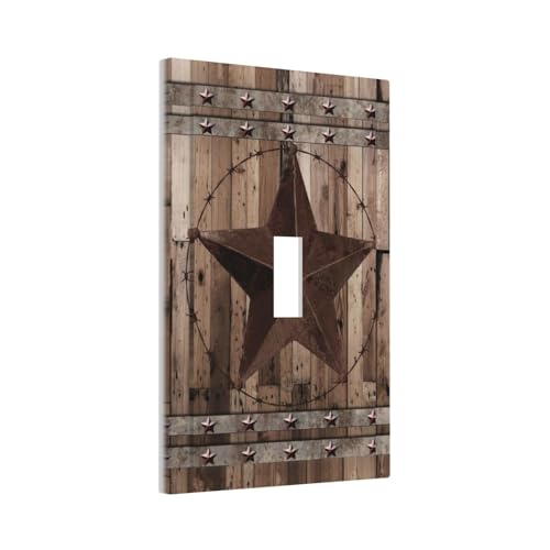 Western Country Texas Star Retro Rustic Style Wood 1-Gang Decorative Single Toggle Wall Plate Device Decorator Outlet Light Switch Cover Vintage Cabin Barn Garage Electrical Face Switchplate Cover